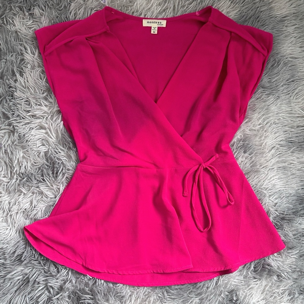 Monteau LA Vibrant Pink Wrap Blouse